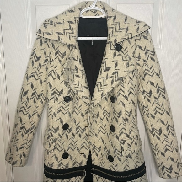 MARISSA Webb Printed Cream Wool Convertible Trench Coat pea coat extra small - Picture 2 of 10